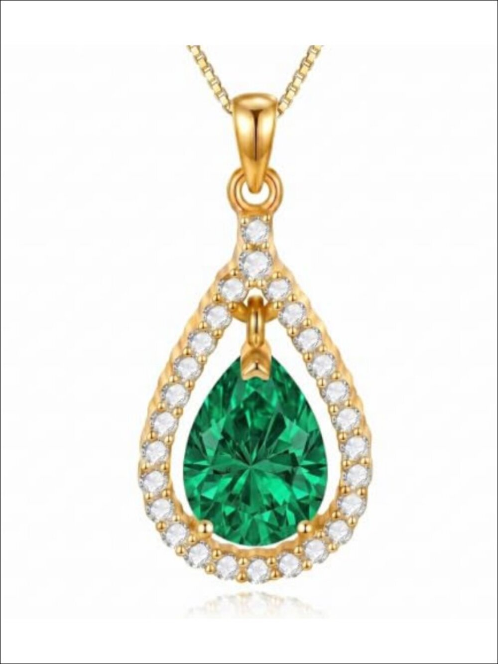 14K Gold Plated Teardrop Birthstone Pendant Necklace Box Chain